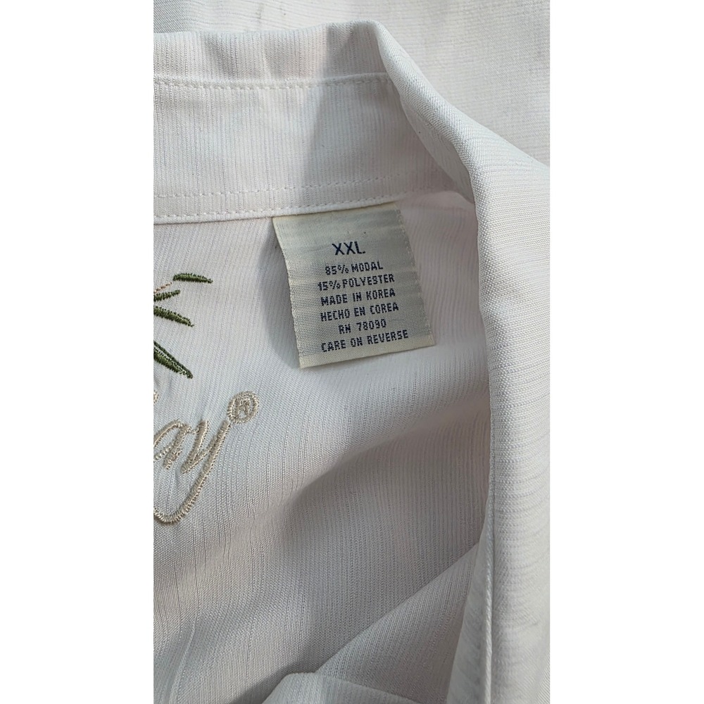 Bamboo Cay Mens XXL White Koi Fish Bamboo Embroidered Modal Camp Shirt Short Slv - Picture 2 of 9
